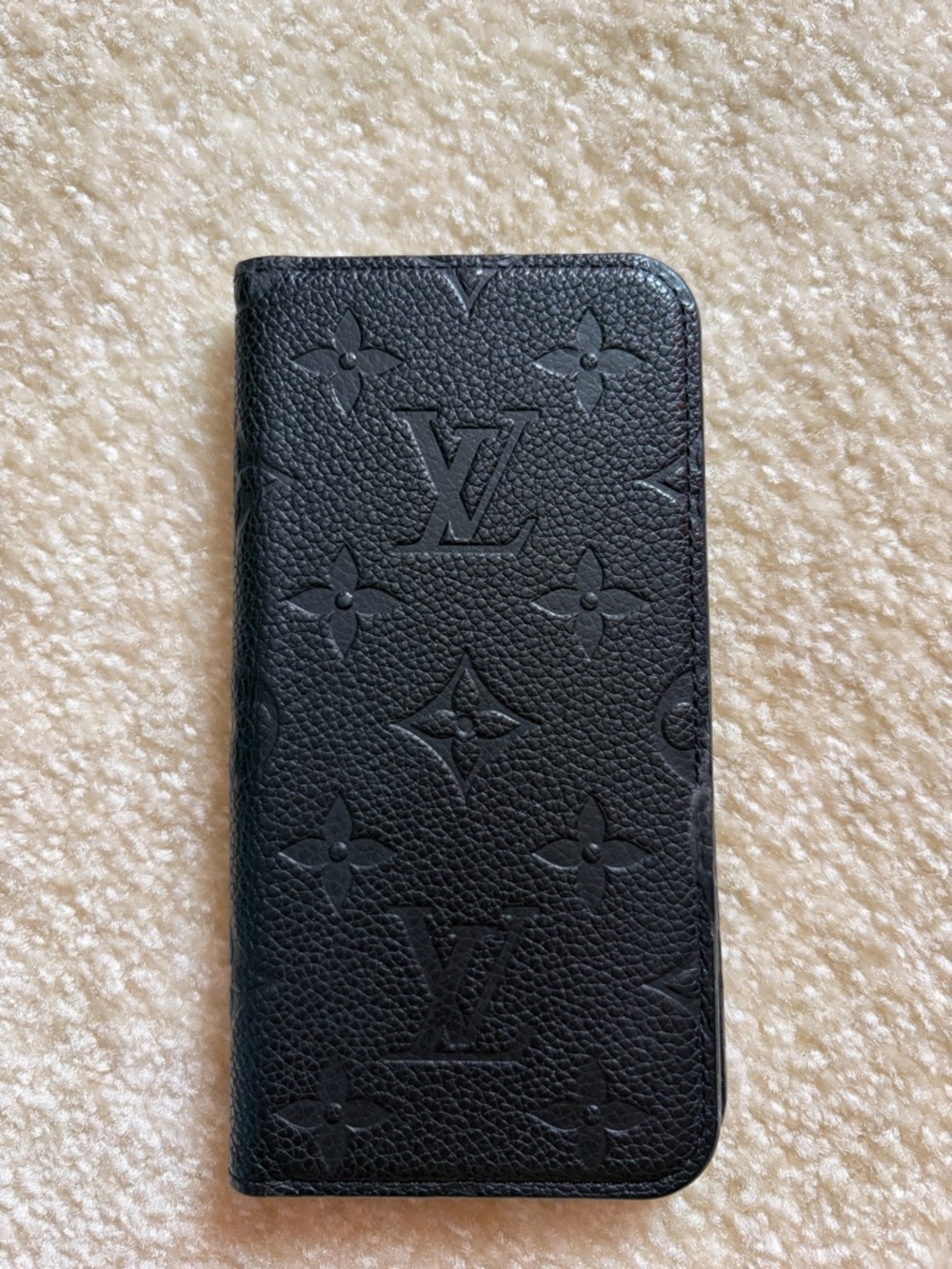 Louis Vuitton Black Embossed Monogram Leather Phone Wallet Case